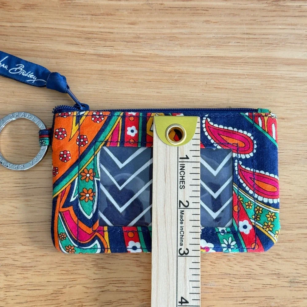Vera Bradley Zip ID Case Venetian Paisley Keychain Wallet Card Holder Colorful‎